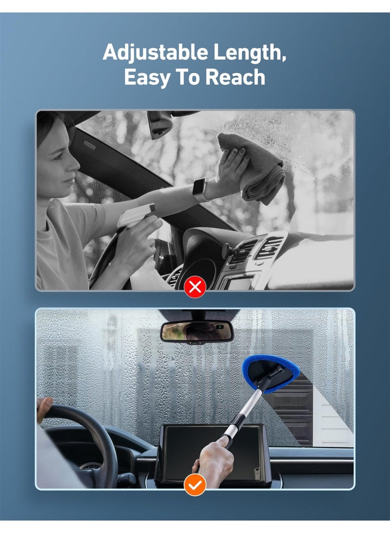 Windshield Cleaner Tool with Extendable Handle, Car Interior Detailing Cleaning Kit, 1 Spray Bottle and 4 Microfiber Pads, Auto Glass Wiper Brush Kit Blue - Image 5